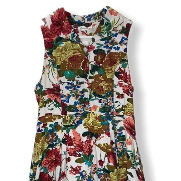 Vintage floral cotton linen A-line button Dress - Picture 2 of 11